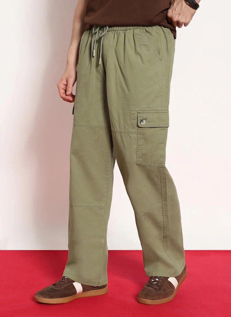 Urbano Fashion Men's Light Olive Loose Baggy Fit Cargo Jogger Chino Pant with 6 Pockets Stretchable